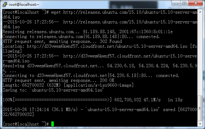 下载632M Ubuntu服务器版镜像仅用了18秒